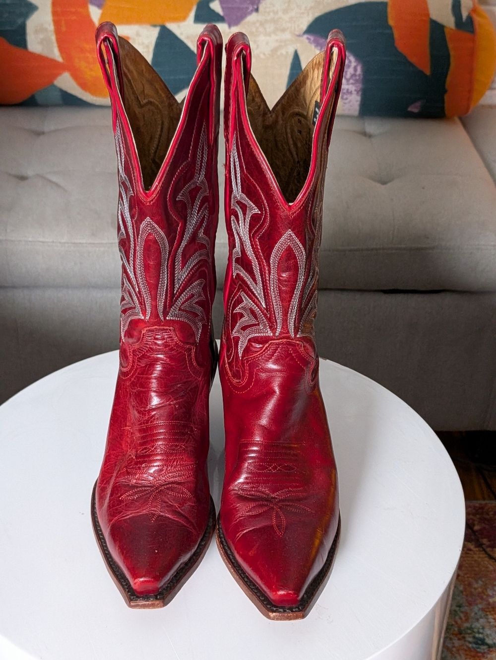 Justin Red Snip Toe Western Boots Size 8B Made in USA - Picture 2 of 8